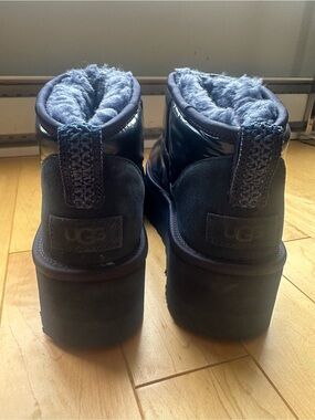 UGG Navy Quilted Suede & Patent Short Platform Boots